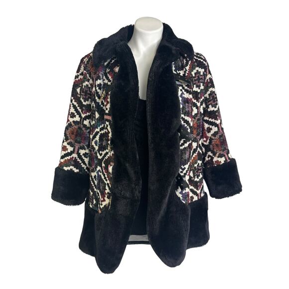 Vintage 60s 70s Tapestry Carpet Coat Faux Fur Gold Buckle Penny Lane Boho Mod - Picture 11 of 11